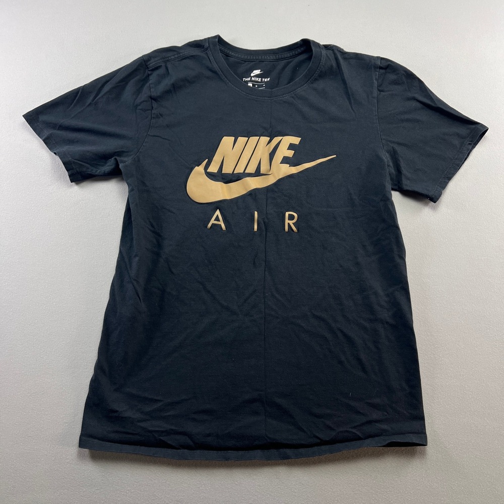 Nike T Shirt Mens Medium Black Gold Futura Logo Athletic Cut Classic Crew Neck